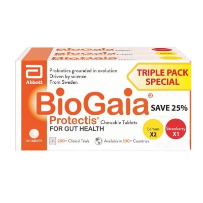 BIOGAIA Probiotic Chewable Tablet Packset consists Lemon 30s x 2 pack + Strawberry 30s x 1 pack