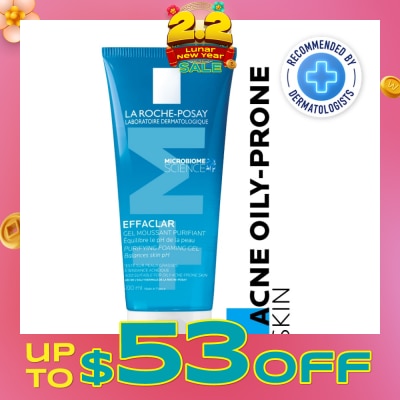 LA ROCHE-POSAY Effaclar Foaming Purifying Gel (0% Alcohol, Non-Comedogenic Face Wash for Oily Acne-Prone Skin) 200ml