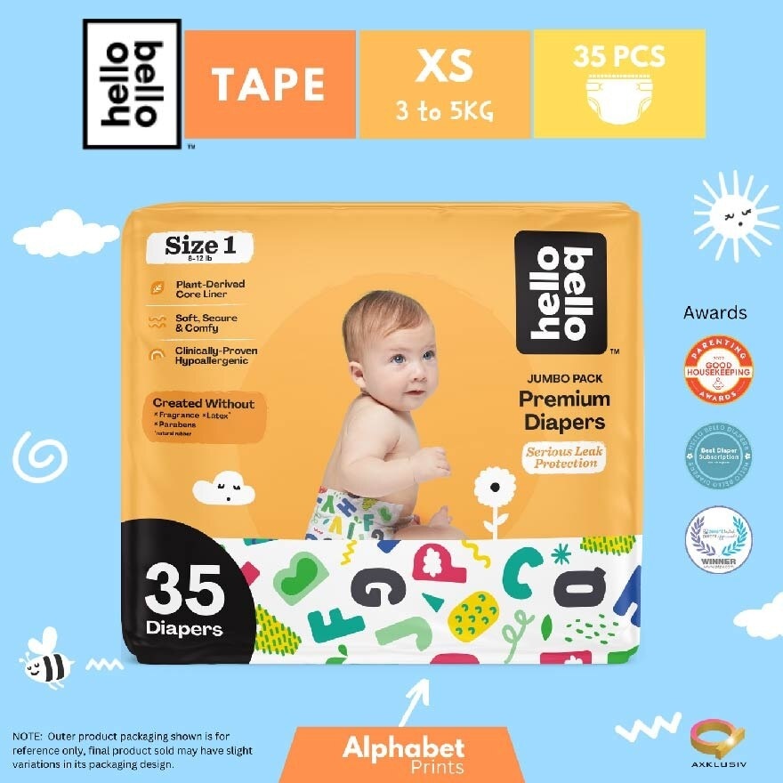 Hello Bello Day Time Tape Diapers (Ultra Soft, Stay Snug And Comfy Fit) Xs/ Size 1 35s