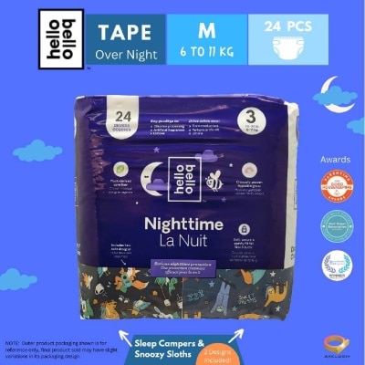 HELLO BELLO Overnight Tape Diapers (Better Absorbency, Drier Baby Bum) M/ Size 3 24s