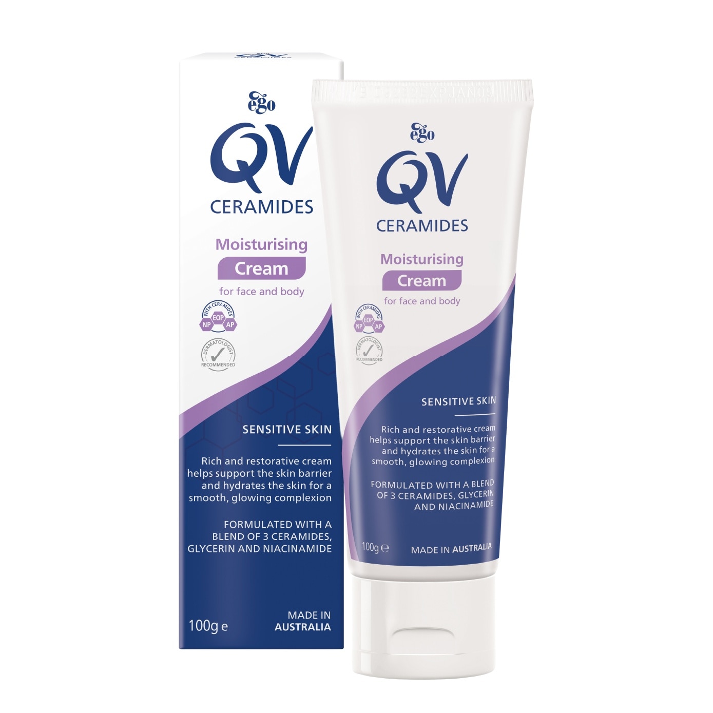 Ceramides Face and Body Moisturising Cream for Sensitive Skin 100g
