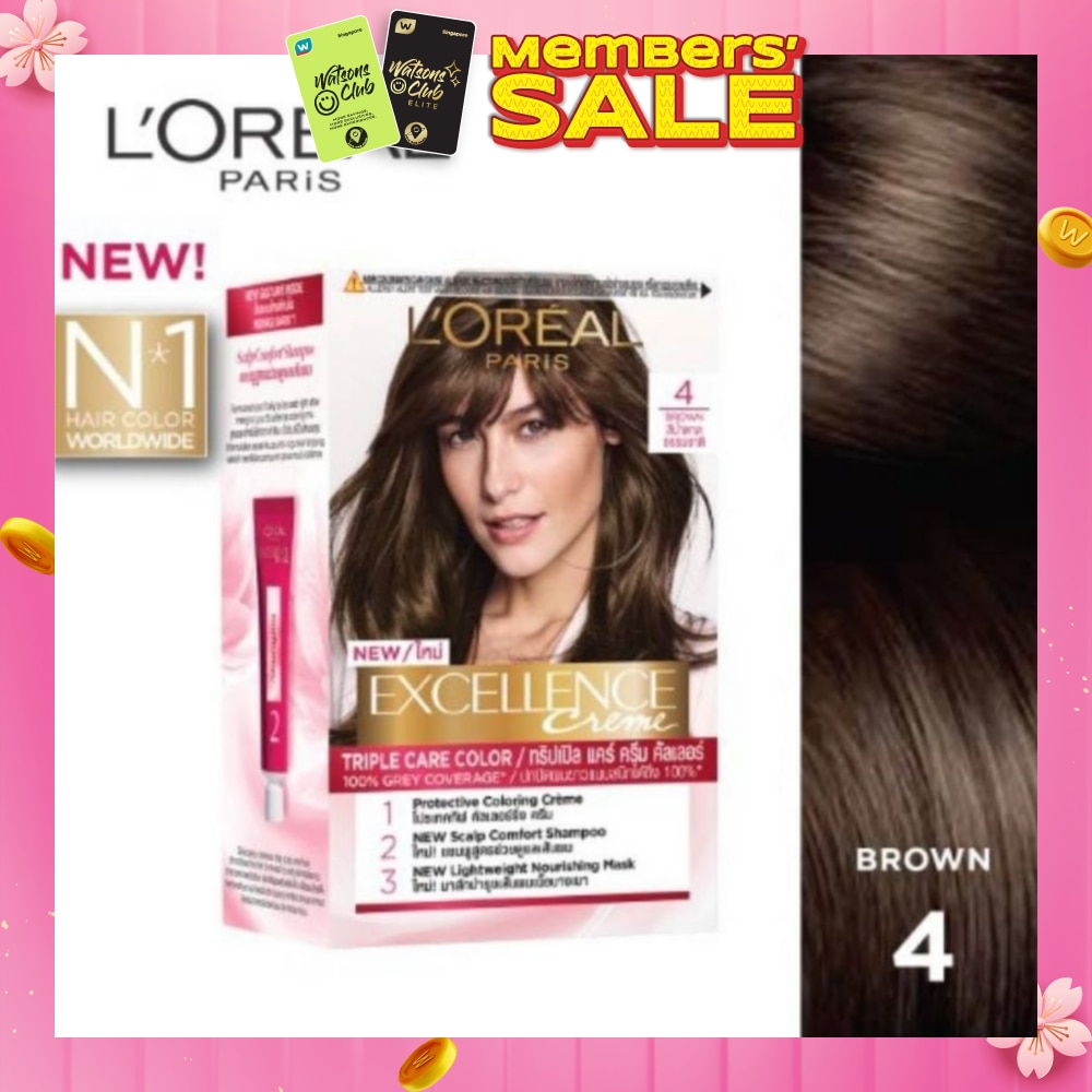 L'OREAL PARIS EXCELLENCE Créme Hair Colour #4 Natural Brown (100% Grey Coverage for Rich, Radiant Colour) 1s