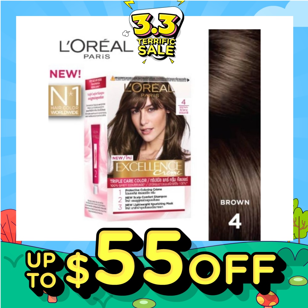 L'OREAL PARIS EXCELLENCE Créme Hair Colour #4 Natural Brown (100% Grey Coverage for Rich, Radiant Colour) 1s