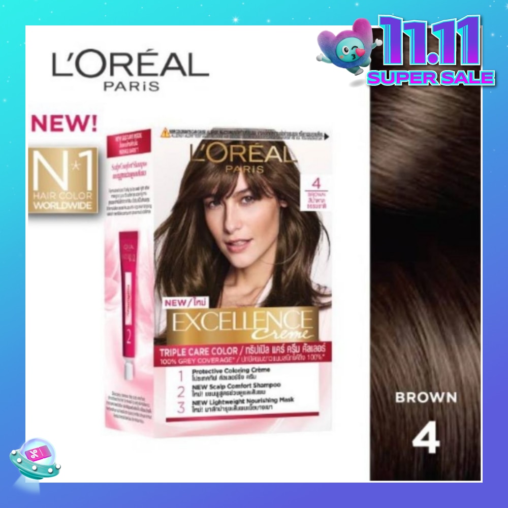 L'OREAL PARIS EXCELLENCE Créme Hair Colour #4 Natural Brown (100% Grey Coverage for Rich, Radiant Colour) 1s