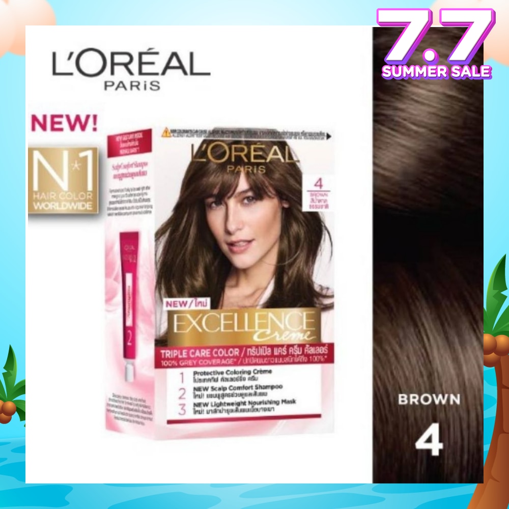 L'OREAL PARIS EXCELLENCE Créme Hair Colour #4 Natural Brown (100% Grey Coverage for Rich, Radiant Colour) 1s