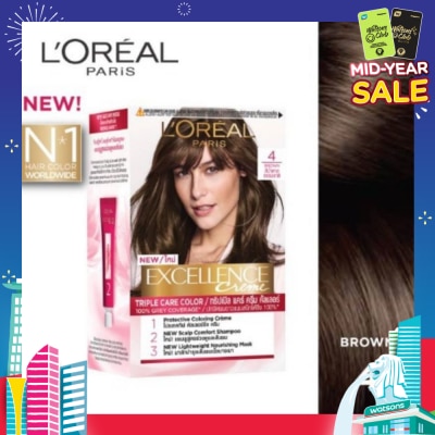 L'OREAL PARIS EXCELLENCE Créme Hair Colour #4 Natural Brown (100% Grey Coverage for Rich, Radiant Colour) 1s
