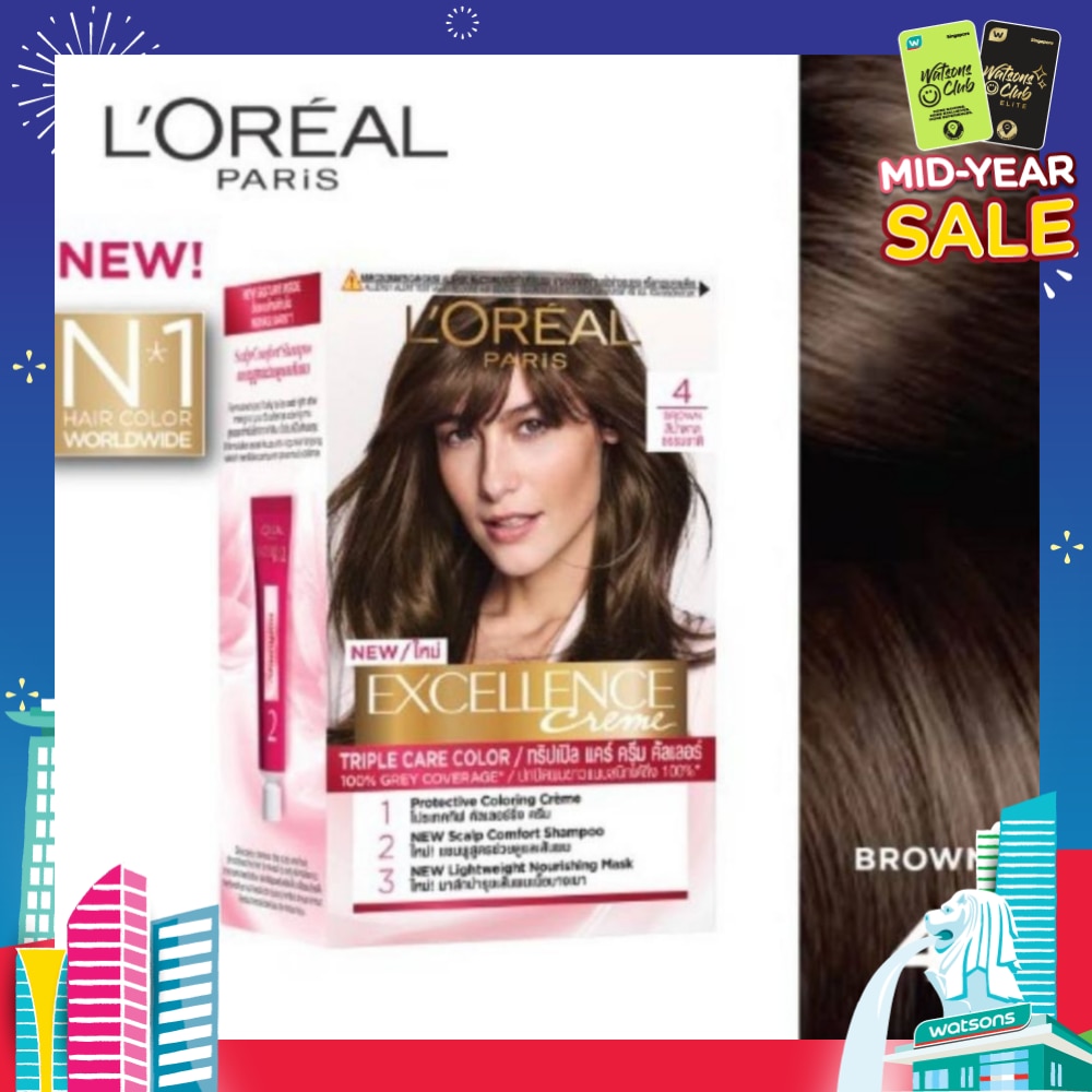 L'OREAL PARIS EXCELLENCE Créme Hair Colour #4 Natural Brown (100% Grey Coverage for Rich, Radiant Colour) 1s