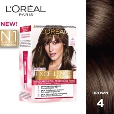 L'OREAL PARIS EXCELLENCE Créme Hair Colour #4 Natural Brown (100% Grey Coverage for Rich, Radiant Colour) 1s