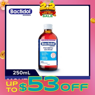 BACTIDOL Mouthwash (Relieves Mouth Ulcers & Sore Throats) 250ml