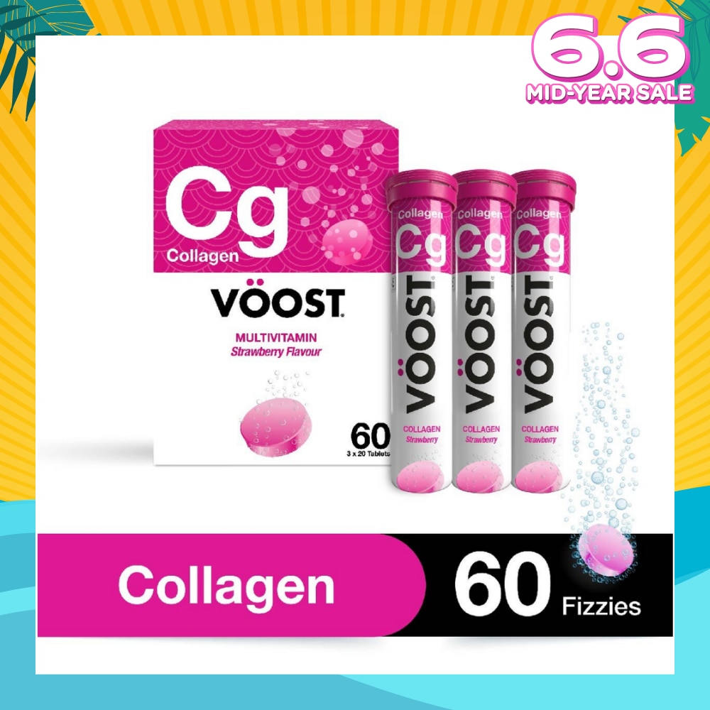 Multivitamin Effervescent Tablet Collagen Strawberry 20s Trio Packset 3 Tubes x 60s