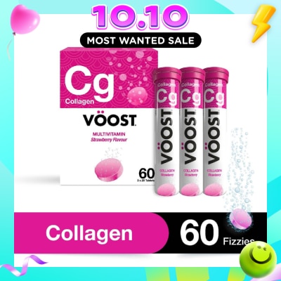 VOOST Multivitamin Effervescent Tablet Collagen Strawberry 20s Trio Packset 3 Tubes x 60s image
