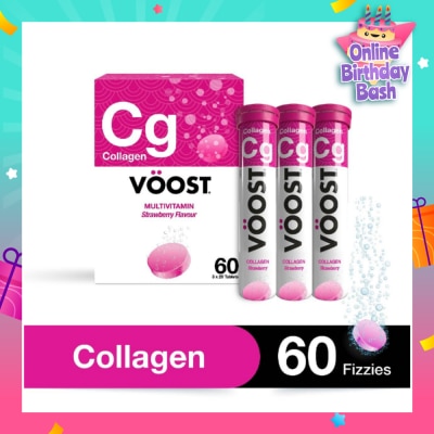 VOOST Multivitamin Effervescent Tablet Collagen Strawberry 20s Trio Packset 3 Tubes x 60s