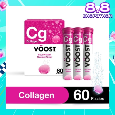 VOOST Multivitamin Effervescent Tablet Collagen Strawberry 20s Trio Packset 3 Tubes x 60s