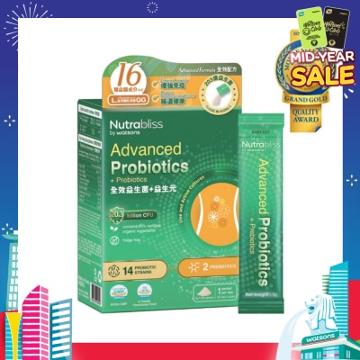 NUTRABLISS BY WATSONS Advanced Probiotics + Prebiotics Sachet (Fridge Free + Gastrointestinal System And Enhance Immunity) 3g X 30s