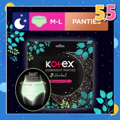 KOTEX Overnight Panties Herbal Anti-Bacterial Size M-L 2s