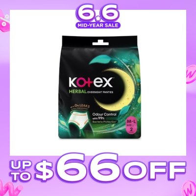KOTEX - Overnight Panties Herbal Anti-Bacterial Size M-L 2s