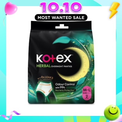 KOTEX Overnight Panties Herbal Anti Bacterial Size M L 2s image