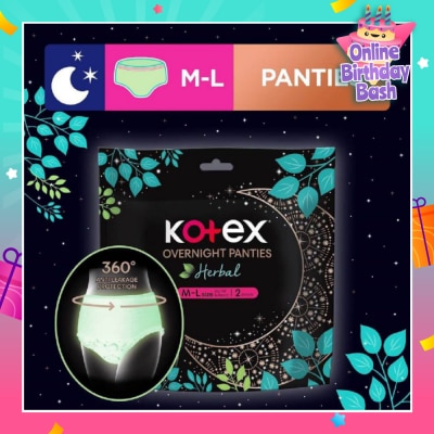 KOTEX Overnight Panties Herbal Anti-Bacterial Size M-L 2s