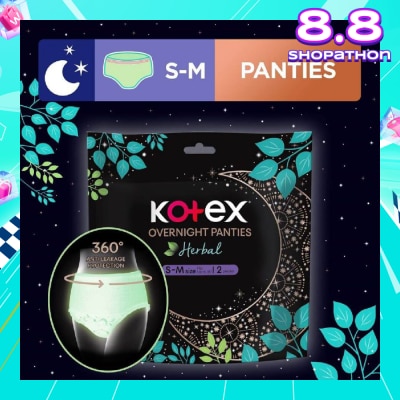 KOTEX Overnight Panties Herbal Anti-Bacterial Size S-M 2s
