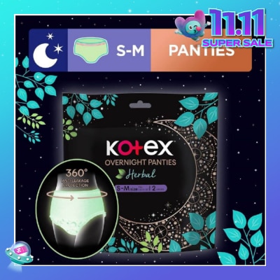 KOTEX Overnight Panties Herbal Anti-Bacterial Size S-M 2s