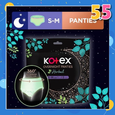 KOTEX Overnight Panties Herbal Anti-Bacterial Size S-M 2s