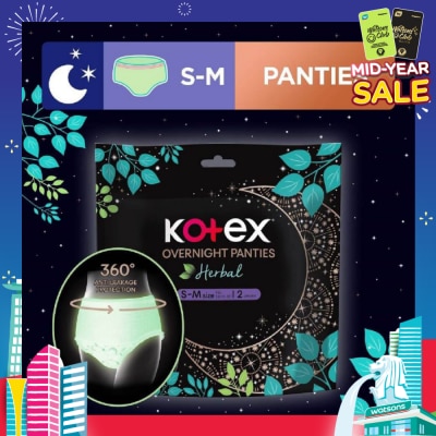 KOTEX Overnight Panties Herbal Anti-Bacterial Size S-M 2s