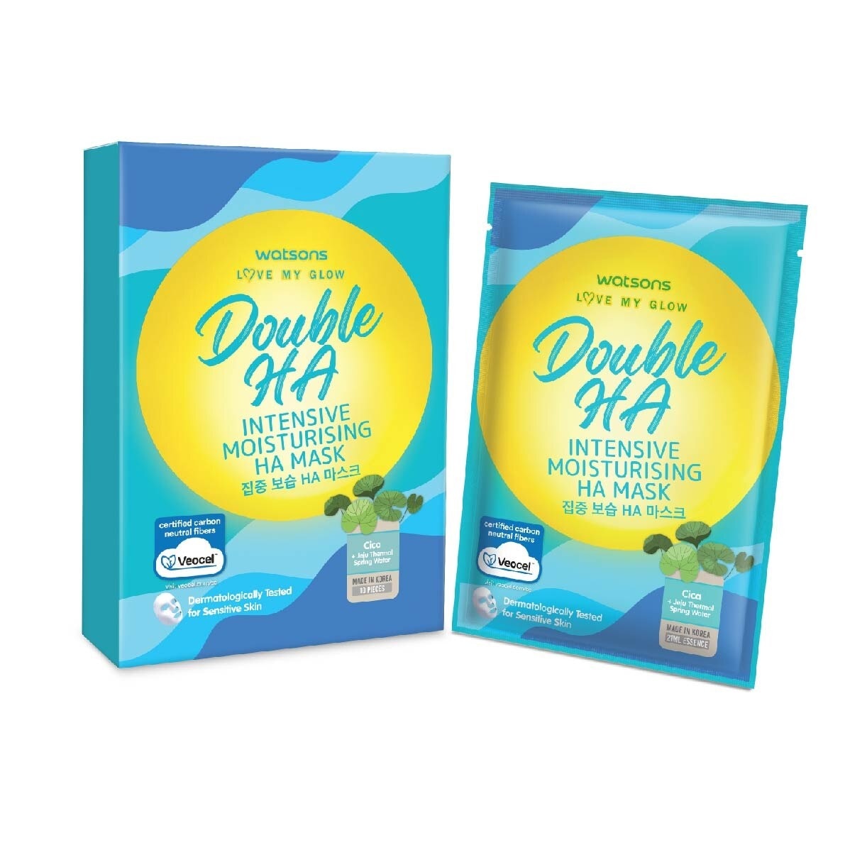 Double Ha Intensive Moisturising Ha Mask (Cica Extract, Hyaluronic Acid, Jeju Thermal Spring Water, Intense Hydration) 21ml Essence X 10s