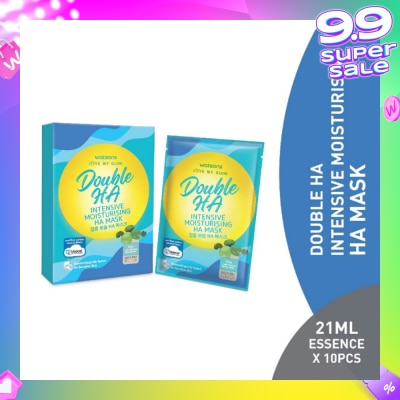 WATSONS Double Ha Intensive Moisturising Ha Mask (Cica Extract, Hyaluronic Acid, Jeju Thermal Spring Water, Intense Hydration) 21ml Essence X 10s