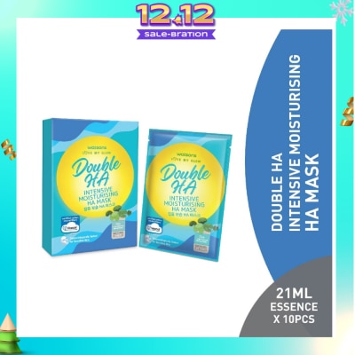 WATSONS Double Ha Intensive Moisturising Ha Mask (Cica Extract, Hyaluronic Acid, Jeju Thermal Spring Water, Intense Hydration) 21ml Essence X 10s