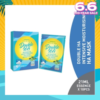 WATSONS Double Ha Intensive Moisturising Ha Mask (Cica Extract, Hyaluronic Acid, Jeju Thermal Spring Water, Intense Hydration) 21ml Essence X 10s