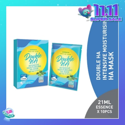 WATSONS Double Ha Intensive Moisturising Ha Mask (Cica Extract, Hyaluronic Acid, Jeju Thermal Spring Water, Intense Hydration) 21ml Essence X 10s