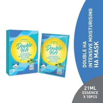 WATSONS Double Ha Intensive Moisturising Ha Mask (Cica Extract, Hyaluronic Acid, Jeju Thermal Spring Water, Intense Hydration) 21ml Essence X 10s