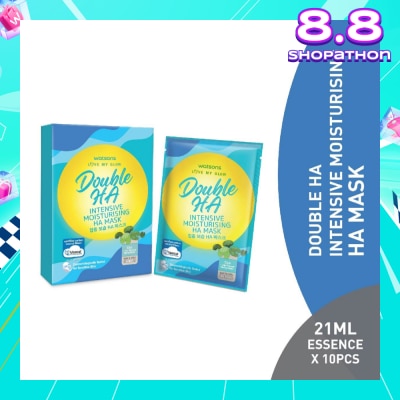 WATSONS Double Ha Intensive Moisturising Ha Mask (Cica Extract, Hyaluronic Acid, Jeju Thermal Spring Water, Intense Hydration) 21ml Essence X 10s