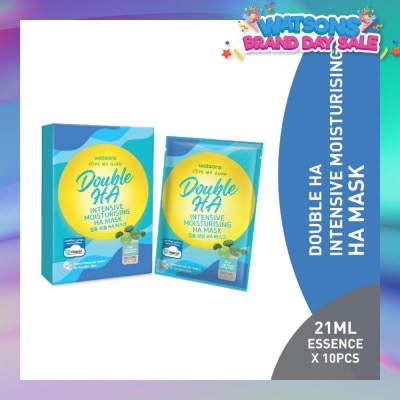 WATSONS Double Ha Intensive Moisturising Ha Mask (Cica Extract, Hyaluronic Acid, Jeju Thermal Spring Water, Intense Hydration) 21ml Essence X 10s