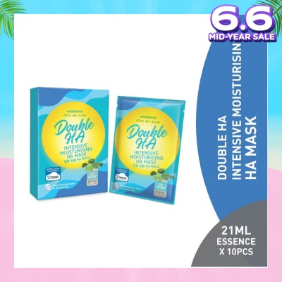 WATSONS Double Ha Intensive Moisturising Ha Mask (Cica Extract, Hyaluronic Acid, Jeju Thermal Spring Water, Intense Hydration) 21ml Essence X 10s