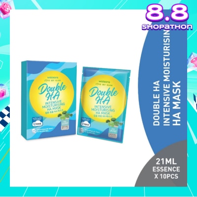 WATSONS Double Ha Intensive Moisturising Ha Mask (Cica Extract, Hyaluronic Acid, Jeju Thermal Spring Water, Intense Hydration) 21ml Essence X 10s