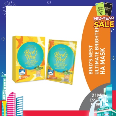 WATSONS Bird's Nest Ultimate Brightening Ha Mask (Jeju Thermal Spring Water, Niacinamide, Hyaluronic Acid, Nutrient Rich, Baby Soft Skin) 21ml Essence X 10s