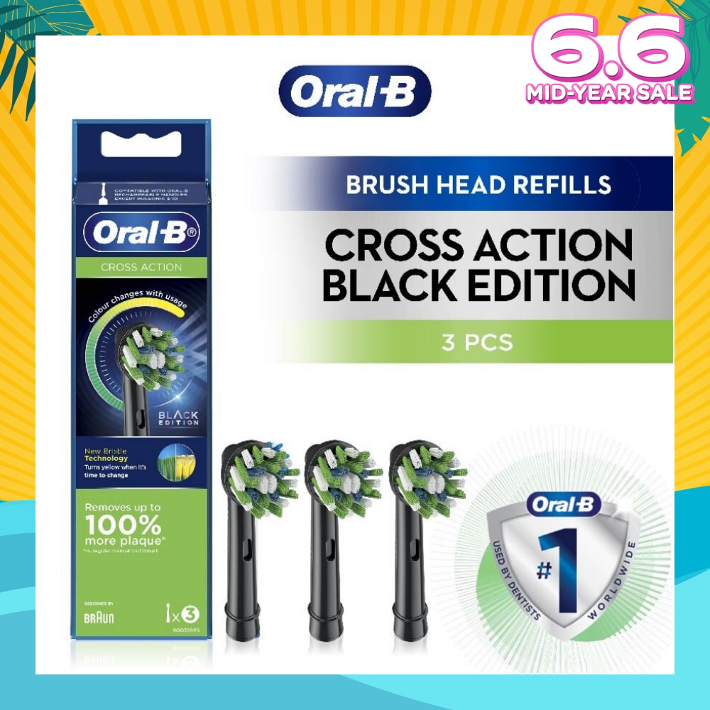 Cross Action Brush Head Black Refill 3s