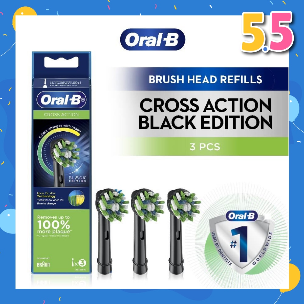 Cross Action Brush Head Black Refill 3s