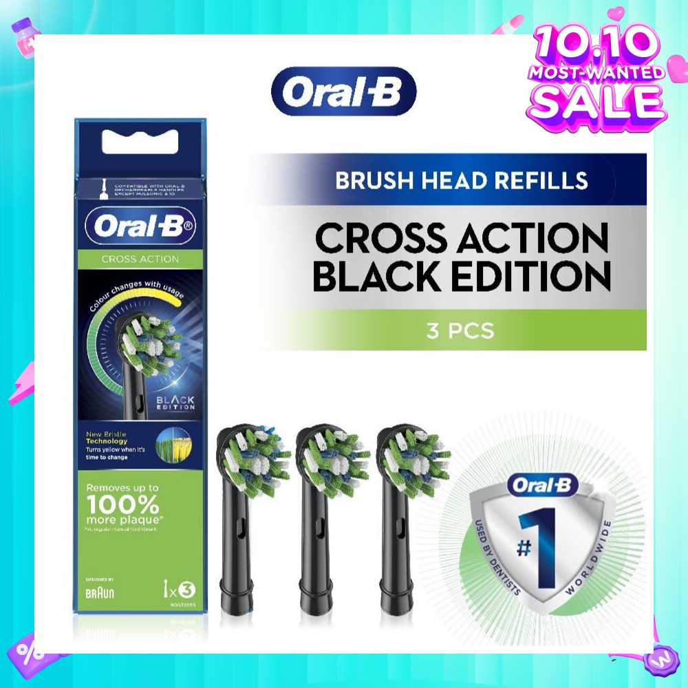 Cross Action Brush Head Black Refill 3s