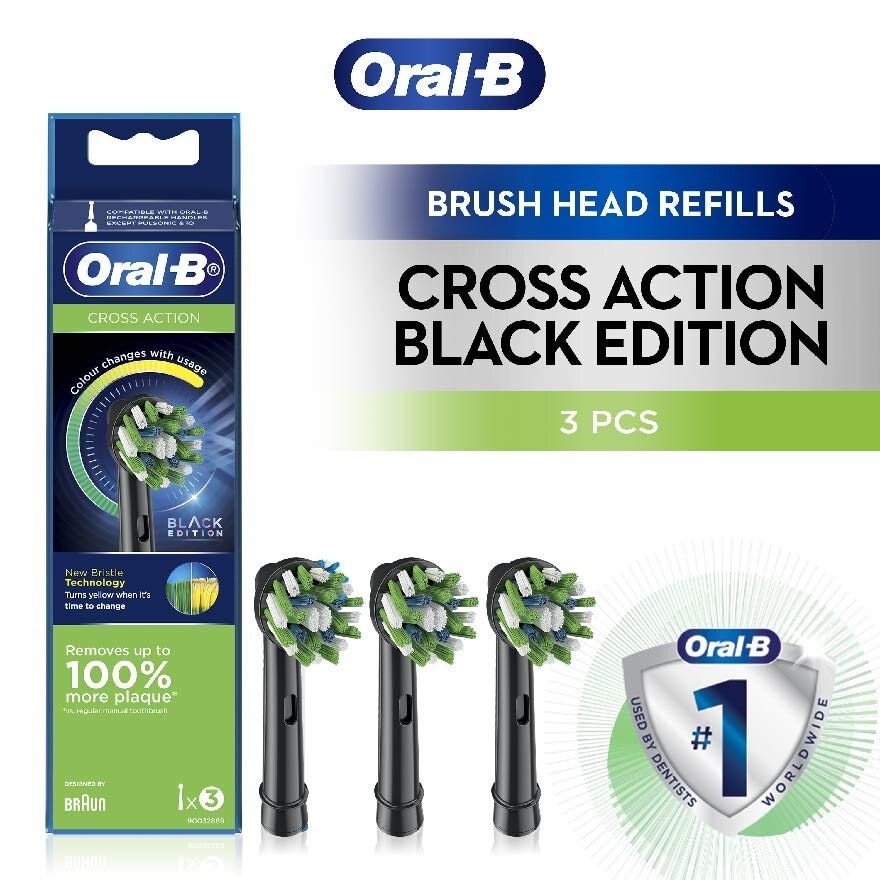 Cross Action Brush Head Black Refill 3s