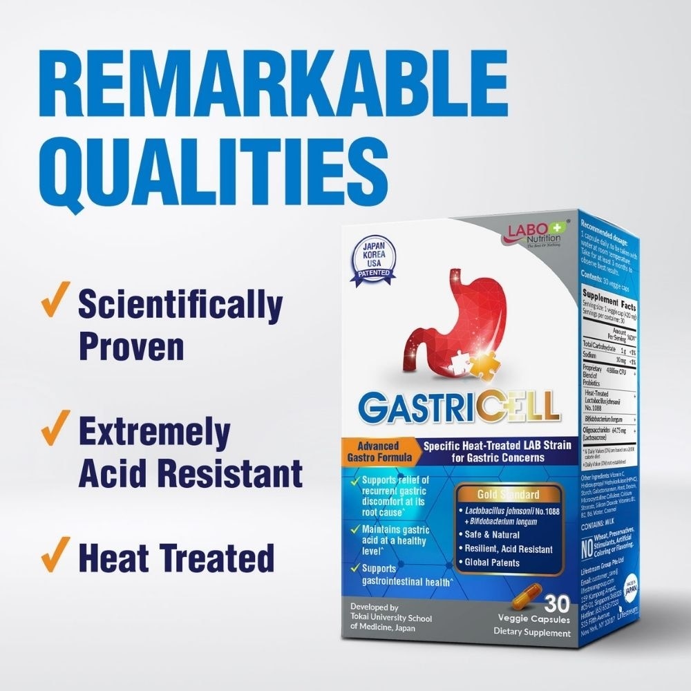 GastricCell Dietary Supplement Capsule (To Relieve Acid Reflux, Heartburn, Bloat, Indigestion, Burping, Regulate Gastric Acid - End Recurring Gastric Problems) 30s