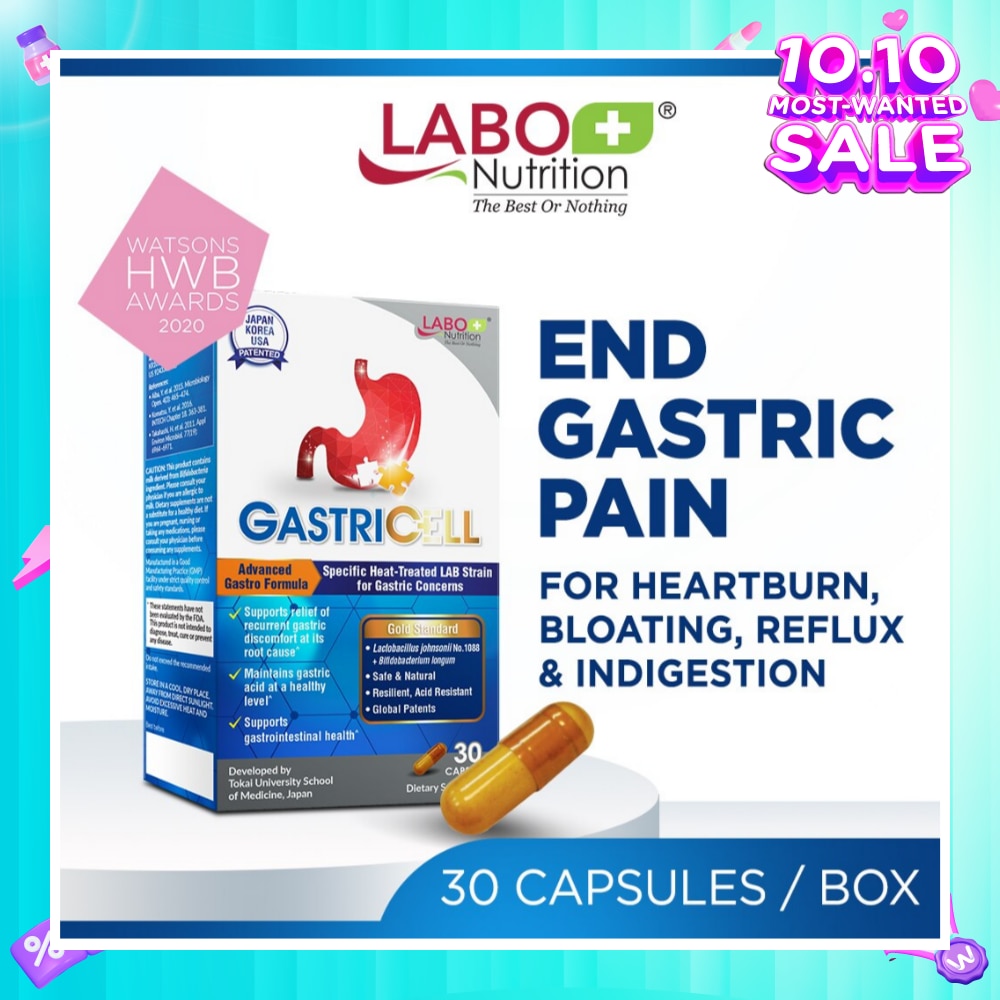 GastricCell Dietary Supplement Capsule (To Relieve Acid Reflux, Heartburn, Bloat, Indigestion, Burping, Regulate Gastric Acid - End Recurring Gastric Problems) 30s