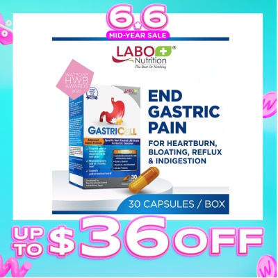 LABO NUTRITION - GastricCell Dietary Supplement Capsule (To Relieve Acid Reflux, Heartburn, Bloat, Indigestion, Burping, Regulate Gastric Acid - End Recurring Gastric Problems) 30s