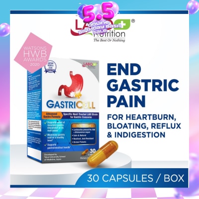 LABO NUTRITION - GastricCell Dietary Supplement Capsule (To Relieve Acid Reflux, Heartburn, Bloat, Indigestion, Burping, Regulate Gastric Acid - End Recurring Gastric Problems) 30s