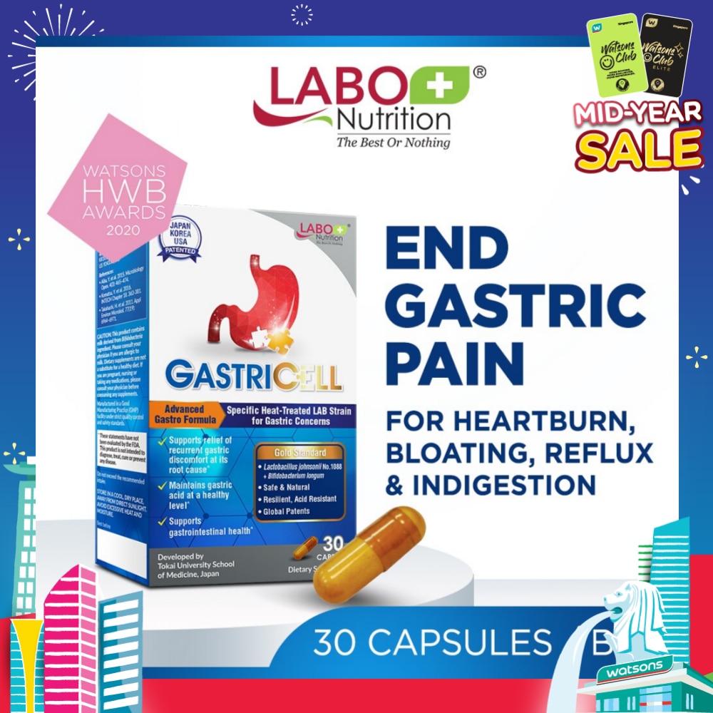 GastricCell Dietary Supplement Capsule (To Relieve Acid Reflux, Heartburn, Bloat, Indigestion, Burping, Regulate Gastric Acid - End Recurring Gastric Problems) 30s