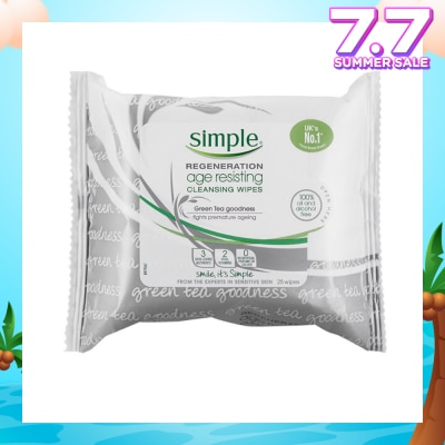 SIMPLE Regeneration Age Resisting Cleansing Wipes 25s