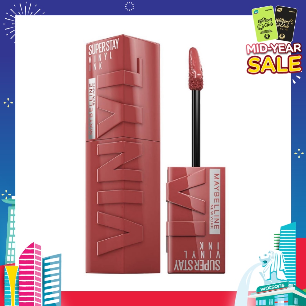 MAYBELLINE SuperStay Vinyl Ink Peppy 115 Liquid Lipstick (Smudge Proof + 16 Hours Long Wearing) 41g