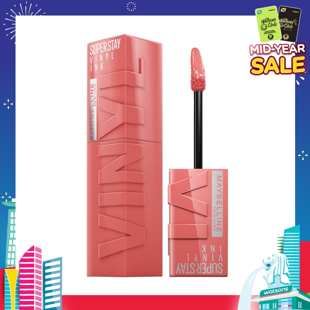 MAYBELLINE SuperStay Vinyl Ink Charmed 100 Liquid Lipstick (Smudge Proof + 16 Hours Long Wearing) 41g