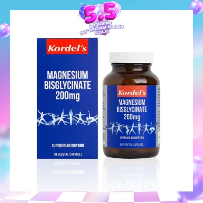 KORDEL'S - Magnesium Bisglycinate 200Mg Vegetal Capsules (Support Bone And Muscle Health) 60s